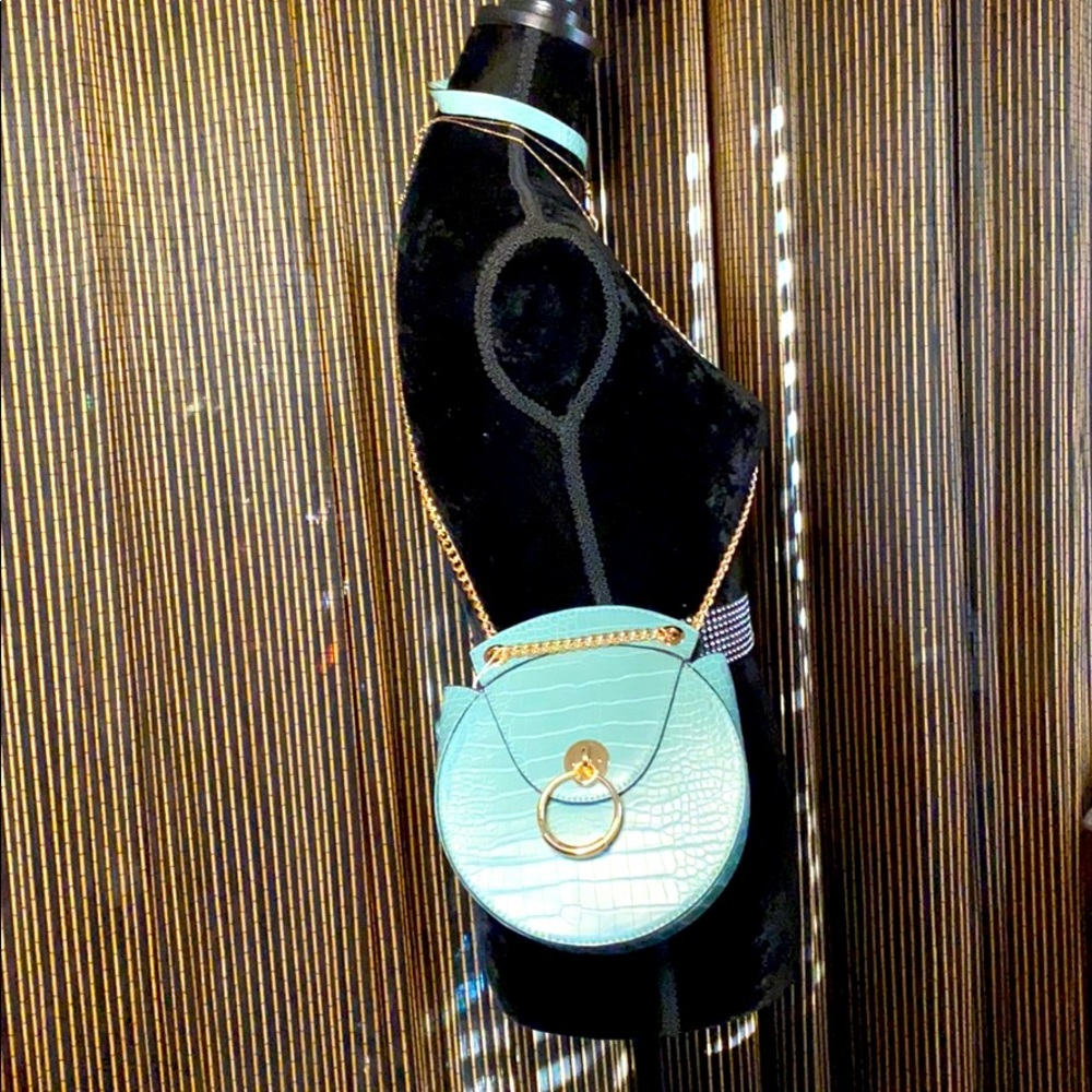 Green Croc Embossed Crossbody Handbag